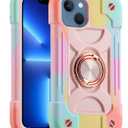 MARKILL Compatible with iPhone 14 Case/iPhone 13 Case 6.1 Inch with Built-in 360Rotating Ring Stand, Military Grade Drop Protection Full Body Rugged Heavy Duty Durable Cover. (Rainbow Pink)