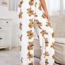 WDIRARA Women's Cartoon Bear Graphic Fuzzy Pajama Pants Elastic Waist Straight Leg Trousers (Beige, L)