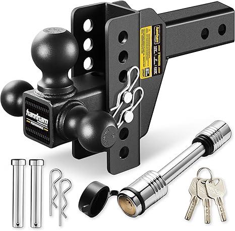 Drop Hitch Adjustable Trailer Hitch, Tow Hitch with 6-Inch Drop/Rise for Truck (16,500 LBS GTW), Adjustable Drop Hitch Fits 2-Inch Receiver, Trailer Hitches with Double Anti-Theft Pins Locks