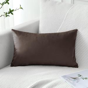 Artscope Luxury Velvet Pillow Covers Decorative Rectangle Pillowcases Soft Solid Cushion Cases for Couch Sofa Bedroom Car Decor 12x20 Inch Chocolate Brown