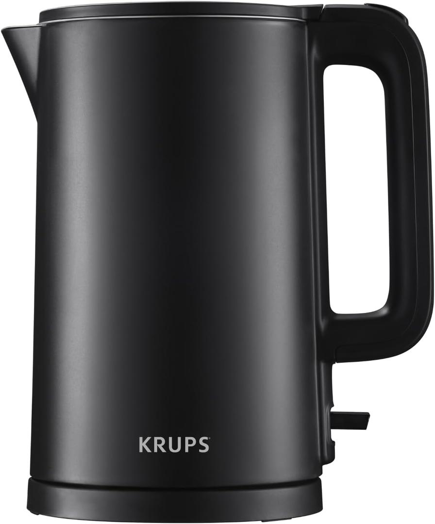 KRUPS 1.5L Electric Kettle Stainless Steel Cool Touch Interior, Fast Boiling, One Cup in 80 Seconds, Double Wall, Auto Off, Keep Warm, Hot Water Kettle Electric, Cordless, Black/White
