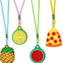 4-Pack Kids Necklace Holder Compatible with Air Tag, Soft Silicone Protective Cute Case with Key Ring Adjustable Lanyard