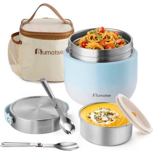 40oz Insulated Food Jar with 2 Compartments, Leak-Proof Thermo for Hot Food Wide Mouth Stainless Steel Includes Spoon and Fork Soup Thermo Lunch Containers Bento Box for Adults (Sky Blue)