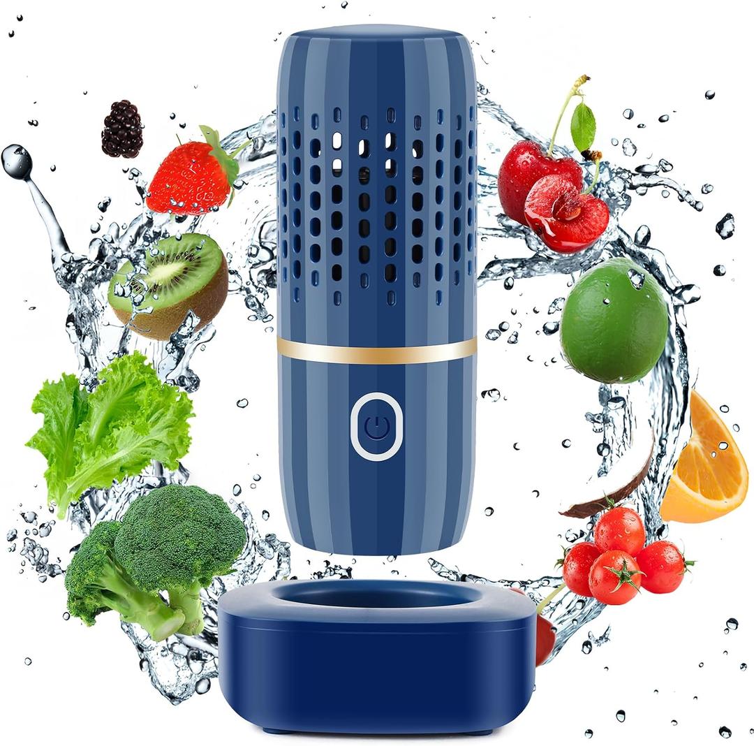 Surakey Fruit and Vegetable Washing Machine, Portable Fruit Cleaner Device, Food Fruit Purifier with USB Charging Base Convenient Cleaning for Home Kitchens and Restaurant (Blue)