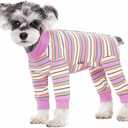 Dog Striped Recovery Suit, Puppy After Surgery Onesie for Female Male Dogs, Dogs Cats Long Sleeve Pajamas Bodysuit, Surgery Abdominal Wound Bandages Clothes, Dog Pant for Shedding Skin Disease M
