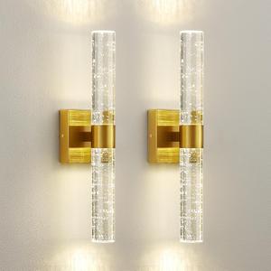 CCYCOL Gold Wall Sconces Set of Two LED Bathroom Vanity Light Fixtures Modern Crystal Sconces Wall Lighting 18 Inch 4000K Vertical and Horizontal Wall Mounted Sconces for Bedroom Living Room