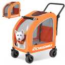 EchoSmile 4 Wheels Pet Stroller, Dog & Cat Stroller for All-Season, Lightweight Carrier with Storage Basket, Adjustable Handle, Removable Pad, Breathable Mesh, Up to 135 lbs, Orange (Orange)