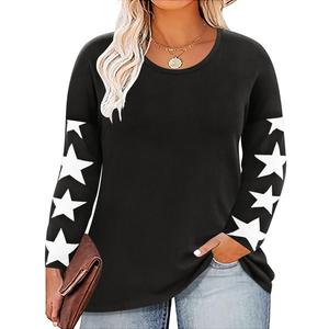 CARCOS Womens Plus Size Shirts Long Sleeve Black Star Tops Crewneck Casual Fall Blouses Casual Loose Fit Pullover Tunic 2Xl 18W 20W