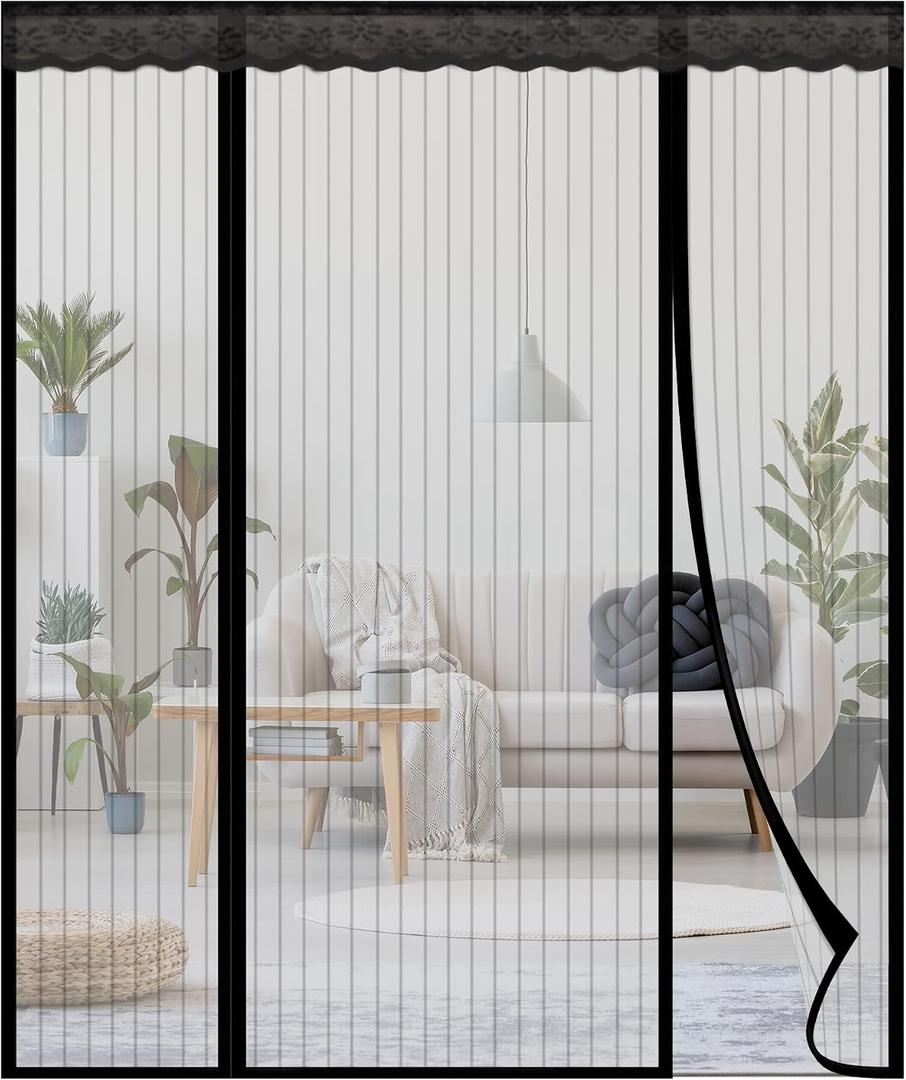 Reinforced Magnetic Screen Door - Heavy Duty Mesh Curtain and Full Frame Hook and Loop, Toddler and Dog Friendly, No Tools Required (Double Doors, 62"x81", Fits Door Up to 60" W x 80" H)