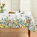 Horaldaily Spring Tablecloth 5270 Inch Rectangular, Colorful Hydrangea Tulip Flower Butterfly Washable Seasonal Table Cover for Party Picnic Dinner Decor (White)