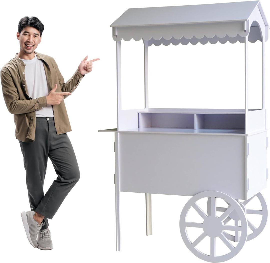 6 FT Tall Candy Cart with Shelf and Wheels for Candy and Dessert Display - Decoration for Parties, Weddings, Bar/Bat Mitzvah - Bar Cart - 24 x 46 x 72 in Carrito De Dulces para Fiestas