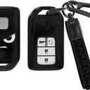 ACEBOY for Honda Key Fob Cover, 360 Degree Protection Soft TPU Key Case with Keychain for CRV Civic Accord HRV Pilot Odyssey Fit JED CRZ Smart Remote Key(Black,3/5 Buttons)