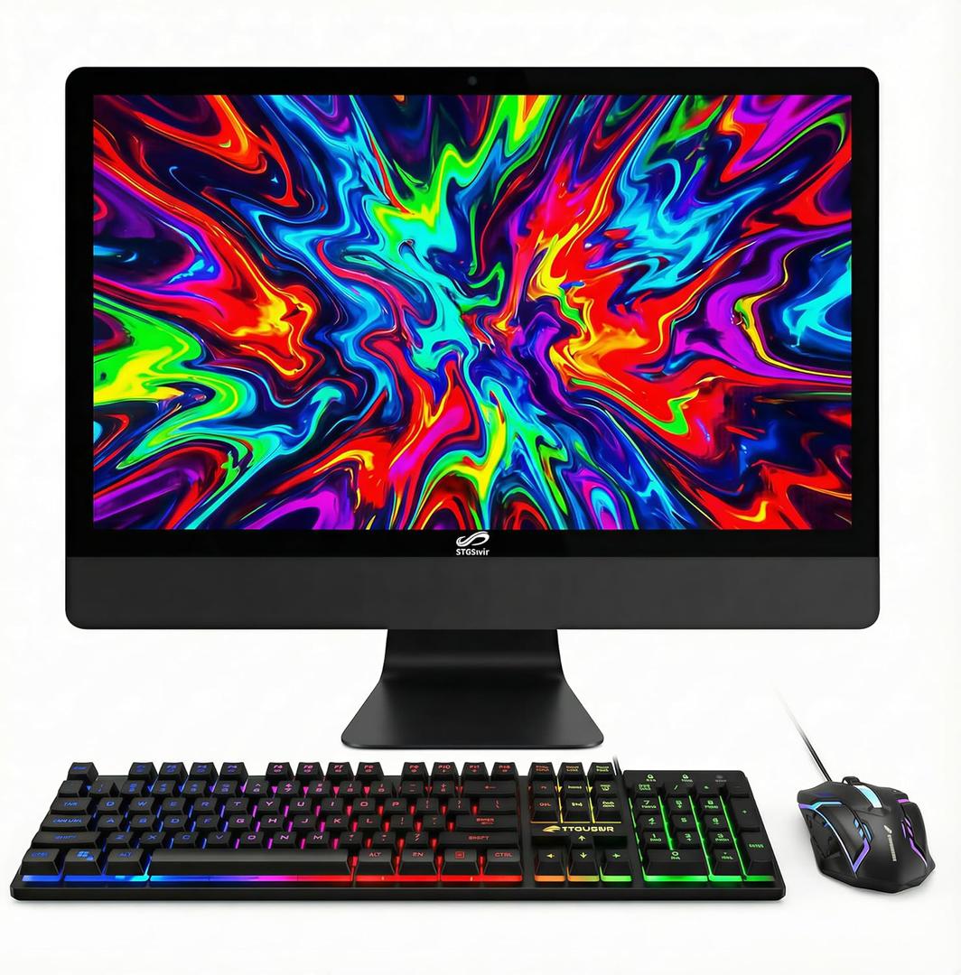 STGSivir All in One Computer PC,23.6" FHD Display,Core i5,16G RAM,512G SSD | All in One Desktop Computer,WiFi,BT 5.0,RGB Keyboard,Mouse,Webcam,HDMI,Win11 Home,AIO for Home,Office