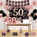 50th Birthday Decorations for Women, 32pcs 50th Birthday Party Decorations, Including Backdrop, Crown, Sash, banner, Hanging Swirl, Cake Topper, balloons, Paper Fans, Anniversary Card and paper fans