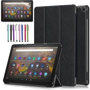 Case for Amazon Fire HD 10 Tablet 10.1" Inch Display (13th Generation, 2023 Released) - Lightweight Tri-fold Stand Cover Case + 1 Screen Protector and 1 Stylus (Black)