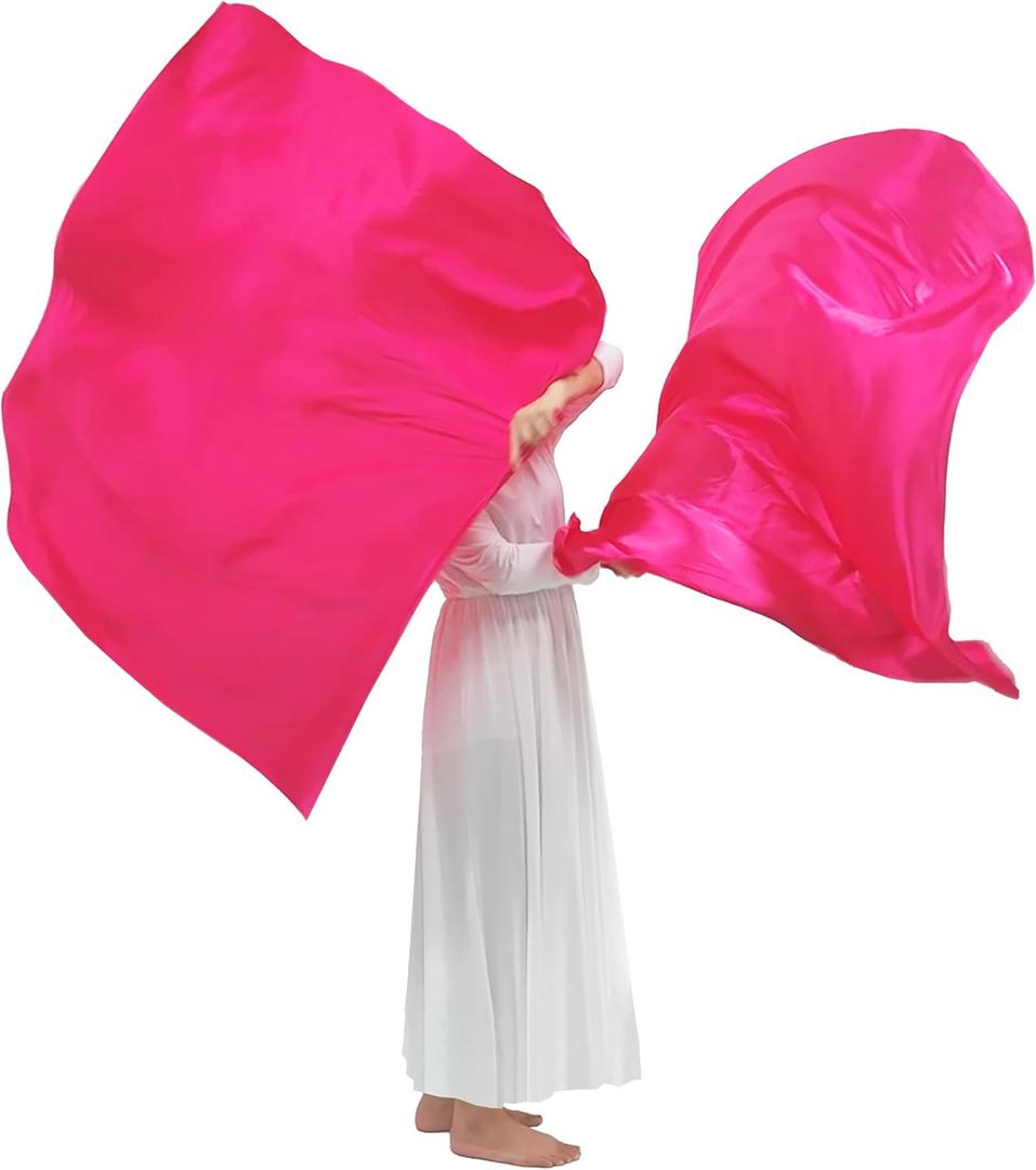 Wuchieal 51'' * 45'' rectangle Worship Flags, silk like Prophetic Worship Banner Praise Flags with Scalable Rods 1 pairs (Dark pink)