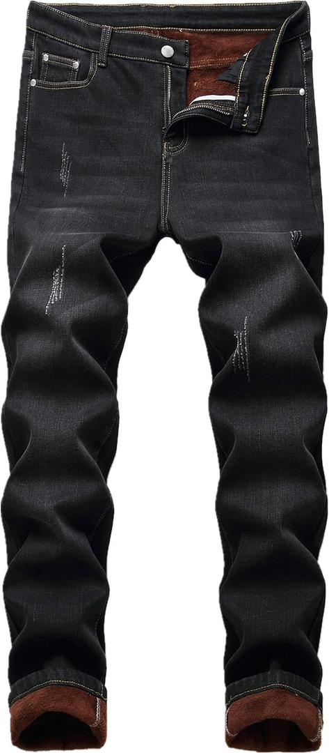 FREDD MARSHALL Men's Fleece Lined Skinny Winter Slim Fit Thicken Warm Stretch Jeans