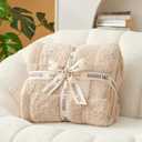 Snuggle Sac Checkered Throw Blanket Faux Fur Microfiber Blankets for Couch,Cozy Soft Warm Blanket for Sofa Bedroom Living Room,Solid Beige,50x60 inches