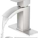 CREA Waterfall Bathroom Faucet 1 Hole Single Handle Brushed Nickel Stainless Steel Modern Basin Mixer Tap 3 Hole Deck Plate RV Vanity(Pop Up Drain/cUPC Supply Line)