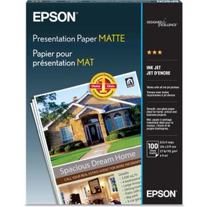 Epson Presentation Paper Matte, 8.5 x 11 Inch, 100 Count (S041062), White