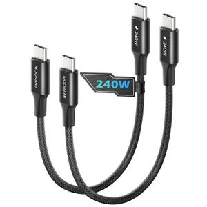 2-Pack 0.5ft Short 240W USB C to USB C Cable, Portable 6-inch PD 3.1 Fast Charging Cord Compatible for Power Bank, iPhone 17/16/15, Samsung, 48-Braided 480Mbps Data Cable for Pocket Charging