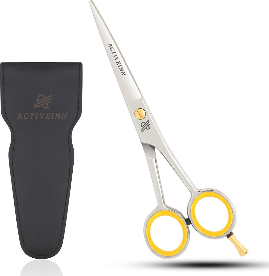 Barber Hair Cutting Scissors Premium 6. Inch Professional High Carbon Stainless Steel, SHARP Razor Edge Blades, Fine Adjustment for Salons, Barbers, Men, Women, Kids, and Pets by ACTIVEINN (Silver)
