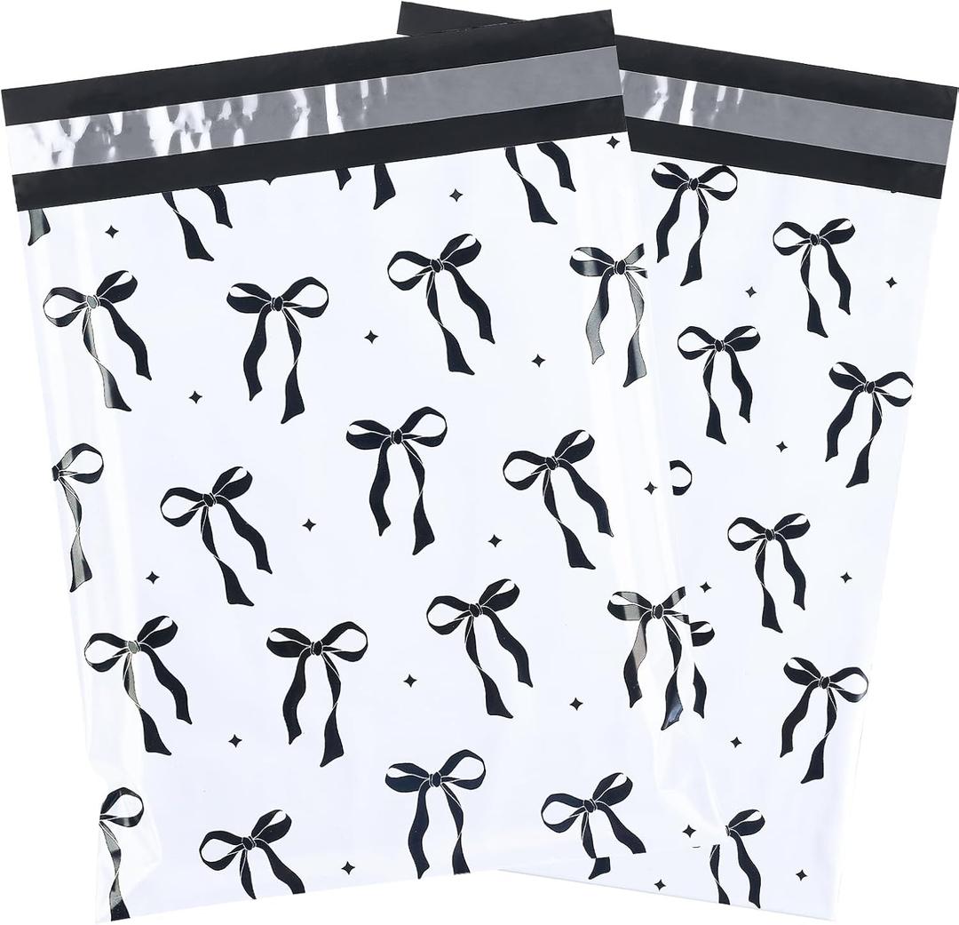 RUSPEPA 100 Pcs Black Bow Poly Mailer, Cute Bowknot Waterproof Shipping Mailers, Heavy Duty Self Adhesive Shipping Bags for Large Mailing Envelopes Bulk Tear Resistant Packaging, 10 x 13 Inches
