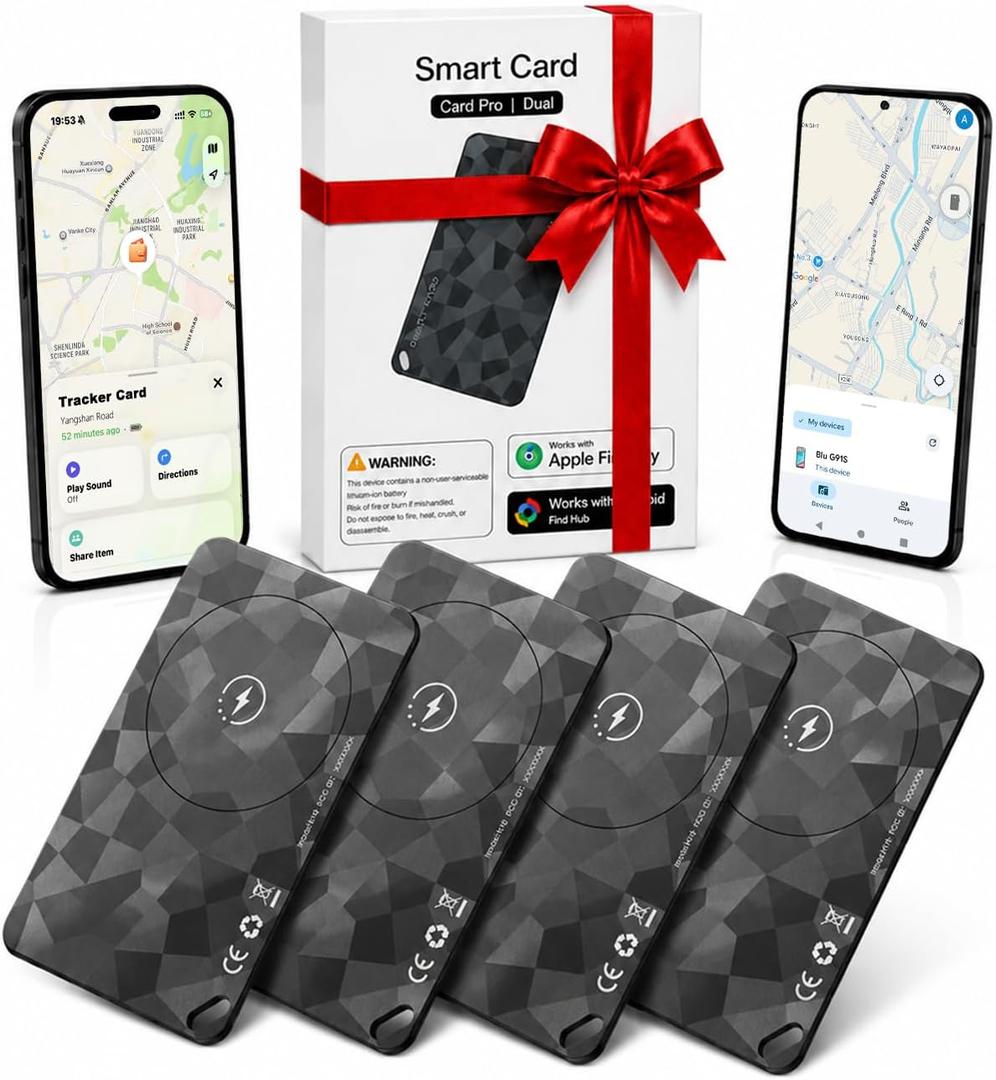 (4 Pack) 2026 Wallet Tracker Card (iOS and Android) Slim Tracking Card, 6-12 Years Battery Bluetooth Smart Card, Work with Apple Find My & Google Find Hub, GPS Locator for Passports, Keys, Backpack