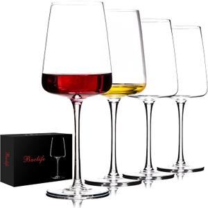 BACLIFE Hand Blown Red Wine Glasses Set of 4  Premium Crystal Wine Glasses With Long Stem,19 oz  Unique Gift for Valentine's Day, Wedding, Birthday  Ideal for Restaurants,Home Bar