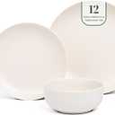 Larder & Vine 12-Piece Melamine Dinnerware Set: Durable, Lightweight, Break-Resistant Plates & Bowls  Stylish, Non-Toxic, Dishwasher Safe  Ideal for Everyday Use, Indoor & Outdoor Dining  Ivory