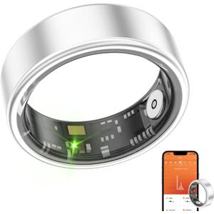 Smart Ring Health Fitness Tracker, Size First with Sizing Kit, Activity & Sleep Tracker/Stress/Heart Rate Monitor, Waterproof Smart Ring for Men/Women, No App Subscription (Silvery, 10)