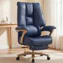 EXCEBET Big and Tall Office Chair 400lbs Wide Seat, Ergonomic Executive Desk Office Chair with Footrest, High Back PU Leather Chair with Lumbar Support, Padded Armrests, Heavy Duty Base, Blue