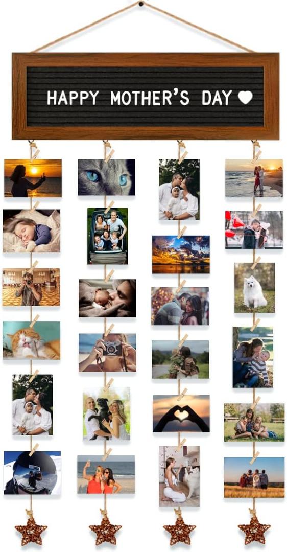 CJIAWYS Picture Frames Collage Wall Decor Photo Collage Frame Hanging Photo Display, Felt Letter Board with 340 Letters and 30 Clips, Unique Rustic DIY Photo Frames for Family Best Friends