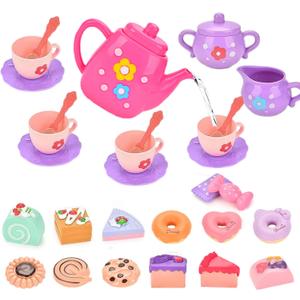 30Pcs Toddler Tea Party Set for Little Girls Ages 3-5,Kids Tea Set for Toddlers Girls 3-5-6-8,Tea Pot Set Princess Toys Kitchen Pretend Play Toy for Kids Toddler Age 3+ Girl Toys Girl Birthday Gift