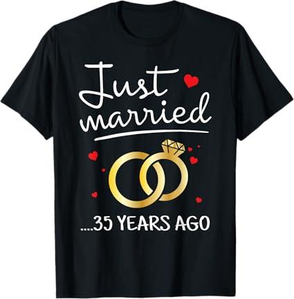 Just Married 35 Years Ago Funny Couple 35th Anniversary T-Shirt XL