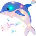 Glow Guards Light up Musical Stuffed Dolphin Ocean Life Soft Plush Toy with LED Night Lights Nursery Songs Glow Singing Sea Animals Birthday for Toddler Kids, 18''