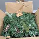 LAVEVE Pre-lit Christmas Garland 9FT with 100 Warm Lights, Battery Operated Xmas Garland with Long Snow Cedar Cones & Red Berries, Christmas Decoration for Mantle, Fireplace, Stair Railing, Porch (Snow Tipped Pine)