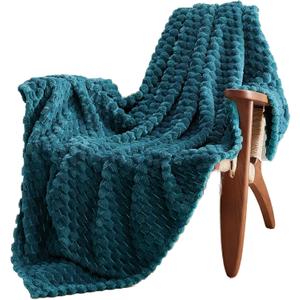 EXQ Home Fleece Blanket Twin Size for Couch or Bed - 3D Imitation Turtle Shell Jacquard Decorative Blankets - Cozy Soft Fuzzy Flannel Blanket Suitable for All Seasons(60"80",Teal)