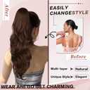 Ponytail Extension, Drawstring Ponytail Extension for Women 23 Inch Long Brown Wavy Pony Tails Hair Extensions Synthetic Clip in Ponytail Hairpiece for Women