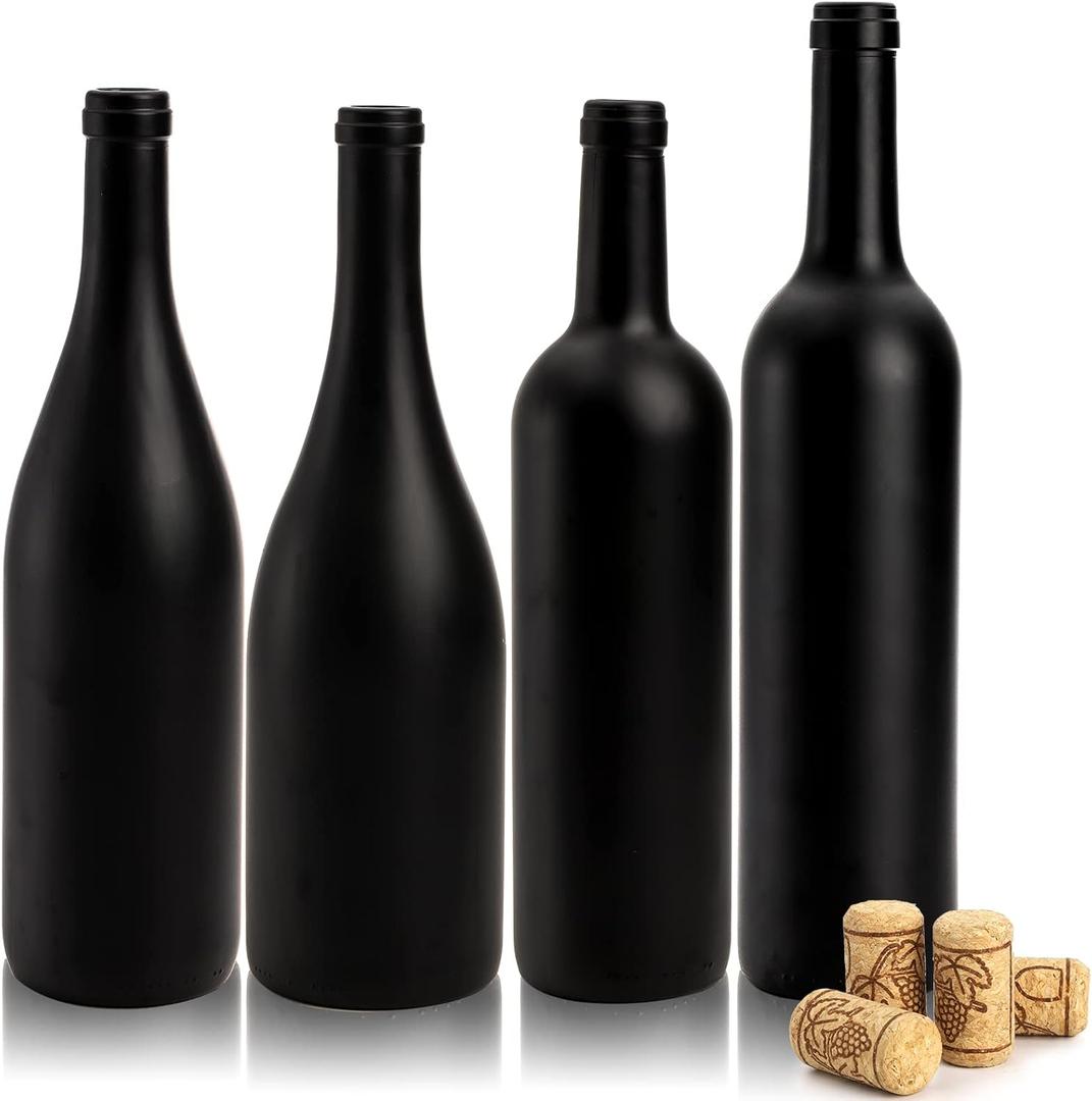 Yesland 4 Pack Empty 750ml Matte Coated Glass Wine Bottles with Cork Bordeaux Liquor Bottles for Wine, Bottle Tree - 4 Sizes