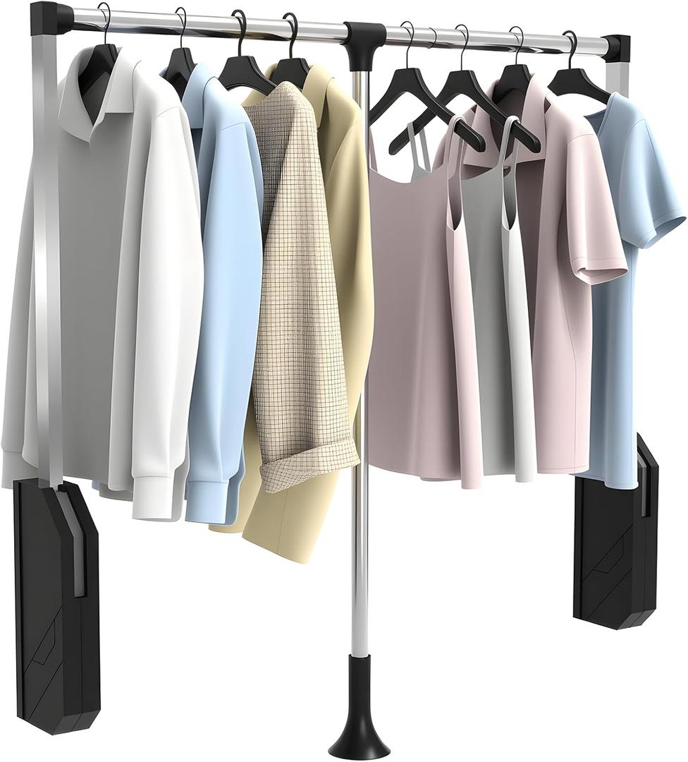 Pull Down Closet Rod Stainless Steel,35"-48" Adjustable Wardrobe Lift Rail Rod,60 lbs Load Capacity,Side & Back Mounted Closet Pole for Waredrobe & Hanging Clothes