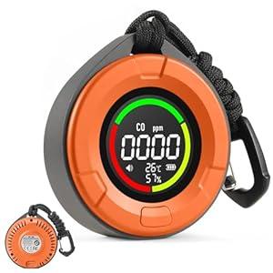 3-in-1 Portable Carbon Monoxide Detector for Travel, Portable Travel CO Detector Rechargeable CO Alarm with Temperature & Humidity Display, Travel Carbon Monoxide Detectors for RV, Camping (Orange)