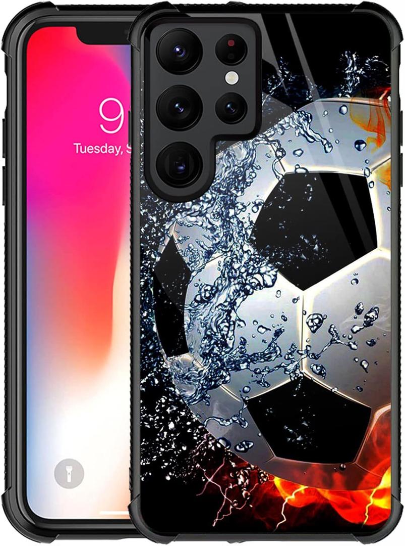 CARLOCA Compatible with Samsung Galaxy S22 Ultra Case,Sizzling Soccer Mate Pattern Design for Girl Boy Shockproof Anti-Scratch Case for Samsung Galaxy S22 Ultra