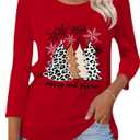 Tobrief Christmas Shirts for Women 3/4 Sleeve Graphic Tee Crew Neck Funny T Shirt Fall Holiday Tops (Small)