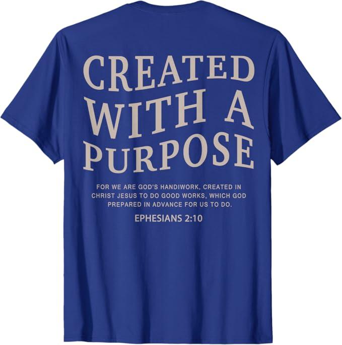 Men Created With A Purpose Christian Teen Girl Women Jesus T-Shirt L (Girls)
