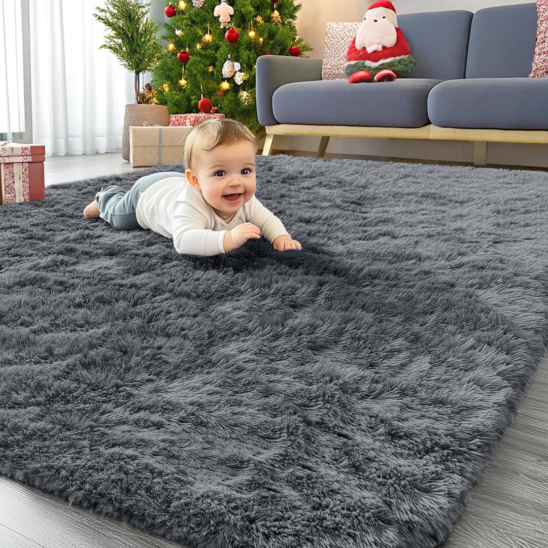 OLANLY 4x8 Area Rugs for Living Room Bedroom, Machine Washable Soft Fluffy Shaggy Bedside Rug, Indoor Floor Carpet for Kids Girls and Boys, Dorms, Nursery Rooms, Home Decor Aesthetic, Grey