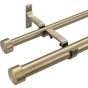 Double Curtain Rods for Windows 72-144'', 1'' Front and 5/8''Back Double Drapery Rods with Premium Aluminum Brackets and End Cap Finials, Adjustable Antique Bronze Double Window Curtain Rod