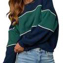 LEEDYA Womens Long Sleeve Sweatshirts Oversized Crewneck Color Block Pullover Top Casual Lightweight Blouse Tops (Blue, S)