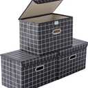 STOREONE Fabric Storage Cube Bins Foldable Organizer Container Collapsible Basket with Lids and Metal Handles, for Home, Bedroom, Closet 3 Pcs (Black grid)