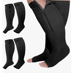 Hillban 2 Pair Plus Size Calf Zipper Compression Socks 15 to 25 Mmhg Open Toe Compression Stockings for Overweight Women Men, Size: 4XL